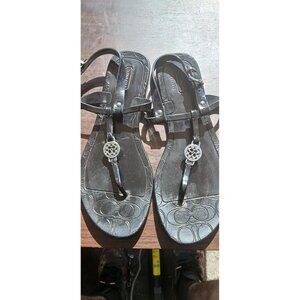 COACH Piccadilly Jelly T-Strap Thong Flat Sandals - Womens Size 8 - Black